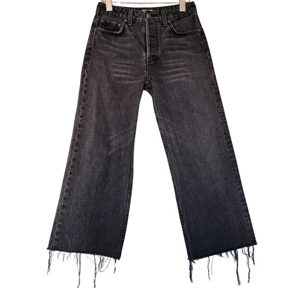 Reformation Denim - REFORMATION Jeans Black Wide Crop in Pacific Wash Womens 24 Frayed Hem Whisker